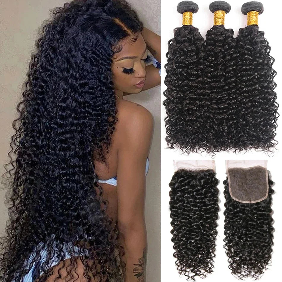 Burmese Deep Curly Bundles (3) + Closure