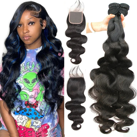 Burmese Body Wave Bundles (3) + Closure