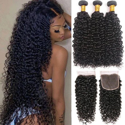 Burmese Deep Curly Bundles (3) + Closure